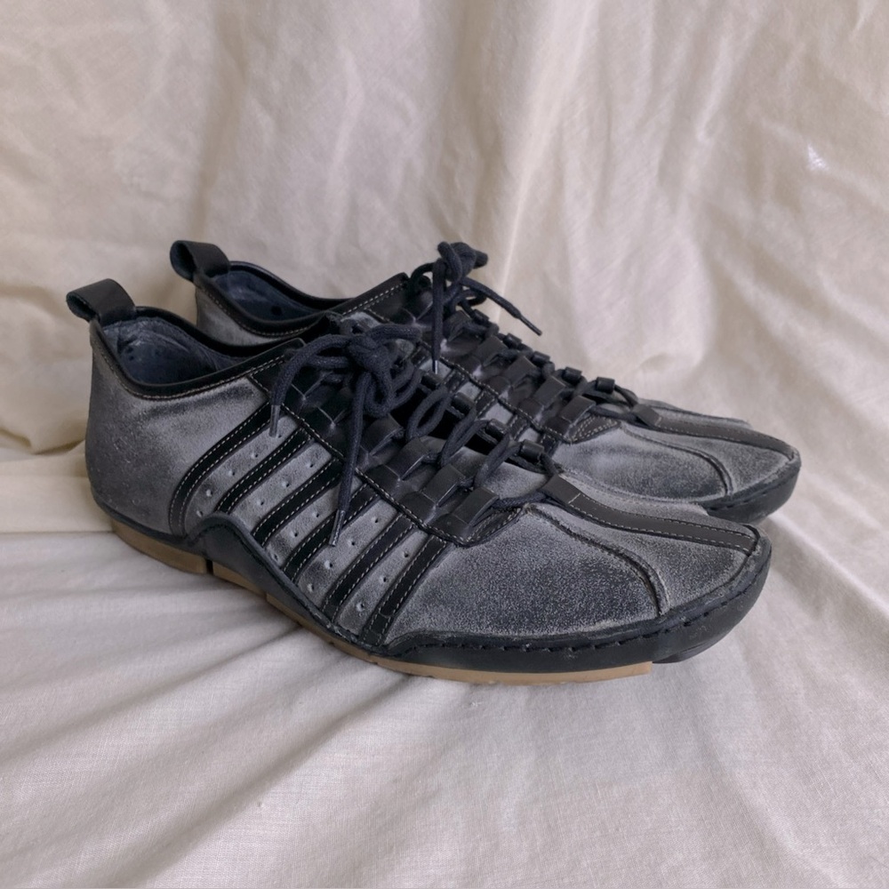 Tracer Mens EU 42/Sz 9 Gray Leather/Black Stripe Lace Up Formal Sneakers Shoes